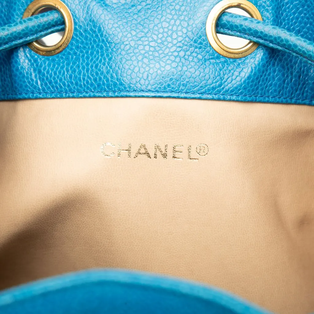 Chanel CC Caviar Drawstring Sling Bag Blue Leather Very good - Box View