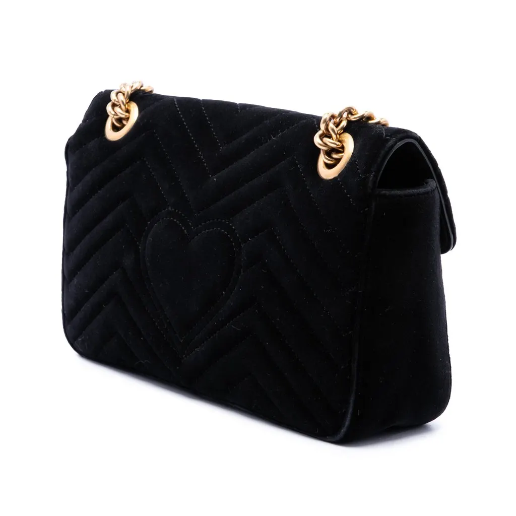 Gucci Medium GG Marmont Matelasse Velvet Shoulder Bag Black Velvet Very good - Back View