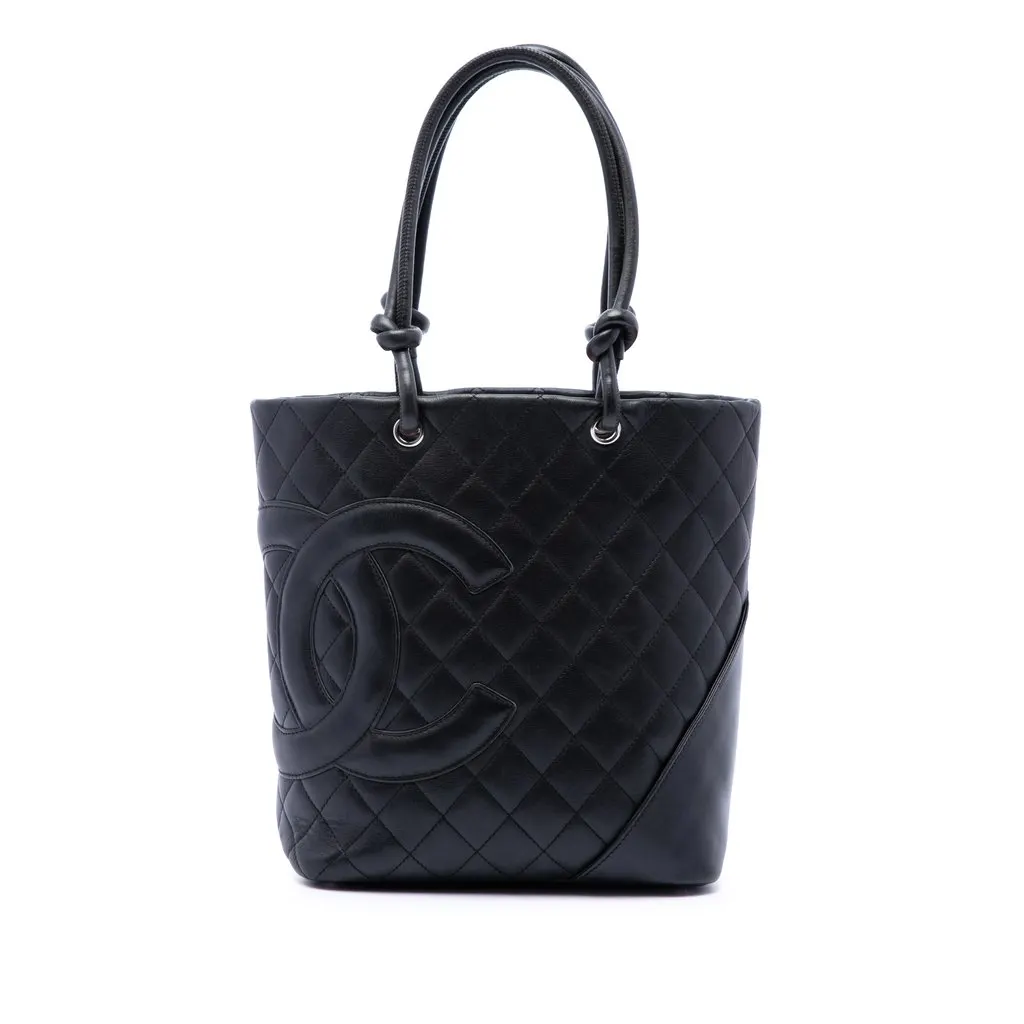 Chanel Medium Lambskin Cambon Ligne Tote Black Leather Good - Front View