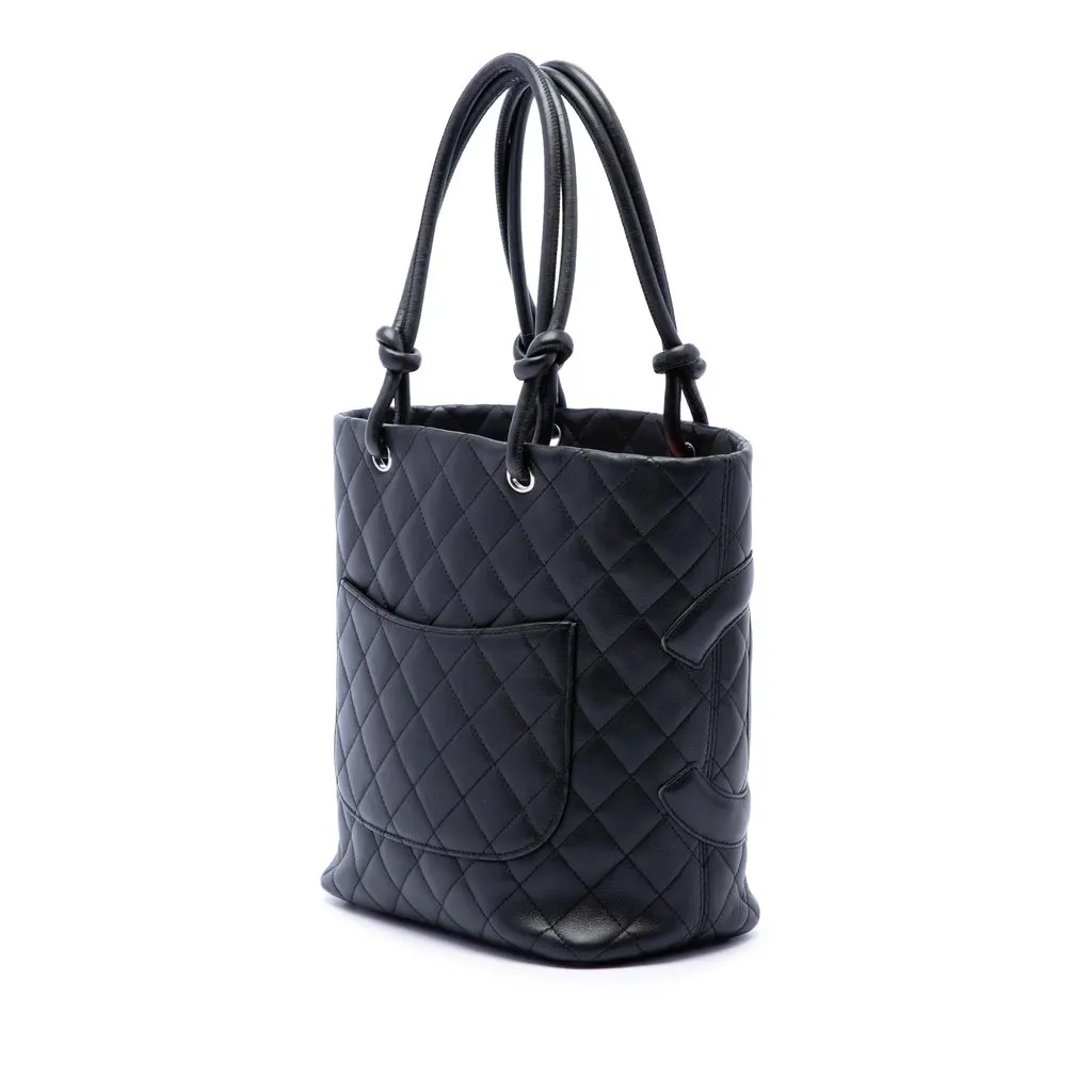 Chanel Medium Lambskin Cambon Ligne Tote Black Leather Good - Back View