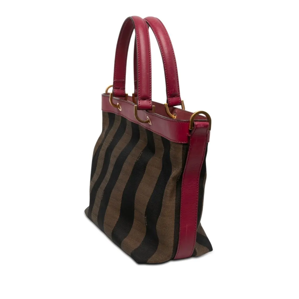 Fendi Large Pequin Canvas Satchel Brown Canvas Very good - Back View
