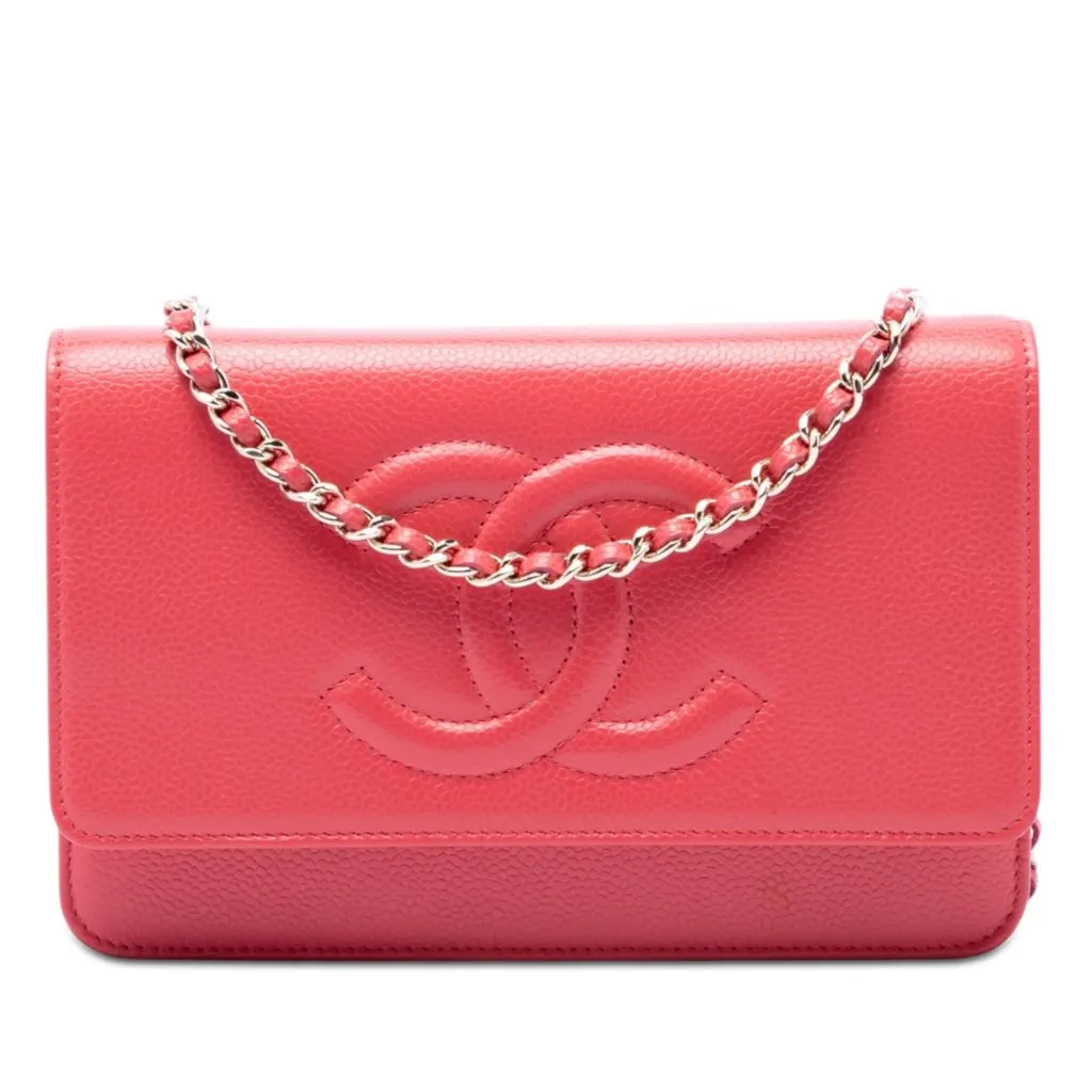 Chanel CC Caviar Wallet On Chain Pink Leather Very good - Front View