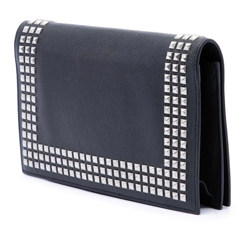 Saint Laurent Studded Leather Monogram Clutch Black Leather Very good - Back View
