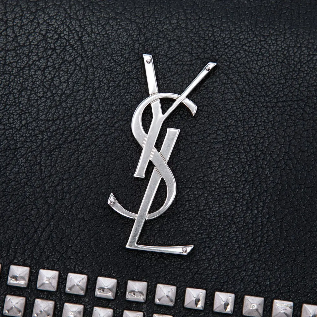 Saint Laurent Studded Leather Monogram Clutch Black Leather Very good - Box View