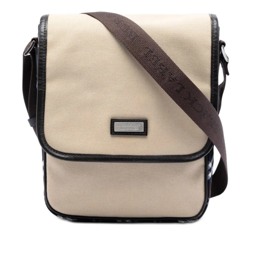 Burberry Nova Check Trimmed Canvas Crossbody Beige Very good - Front View