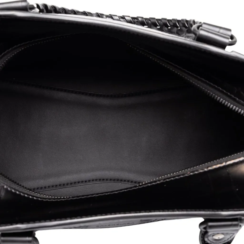 Balenciaga Small Croc Embossed Calfskin Motocross Neo Classic City Satchel Black Leather Very good - Model View