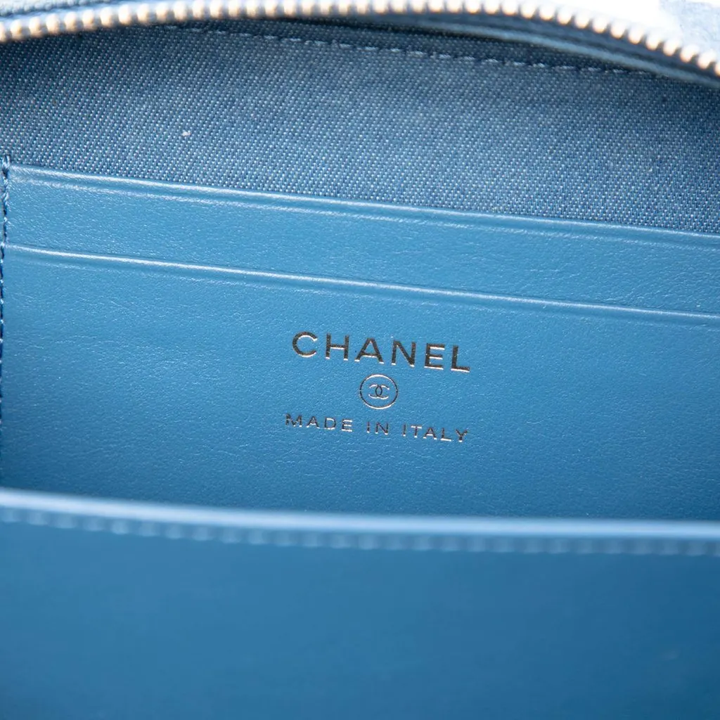 Chanel Quilted Denim Pearl Crush Camera Bag Blue Very good - Box View