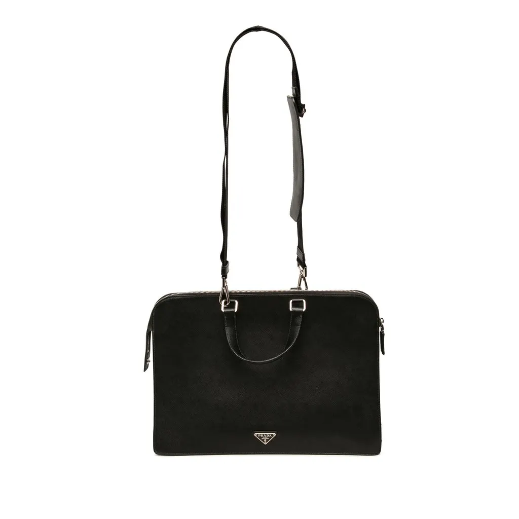 Prada Saffiano Portfolio Travel Briefcase Black Leather Very good - Back View