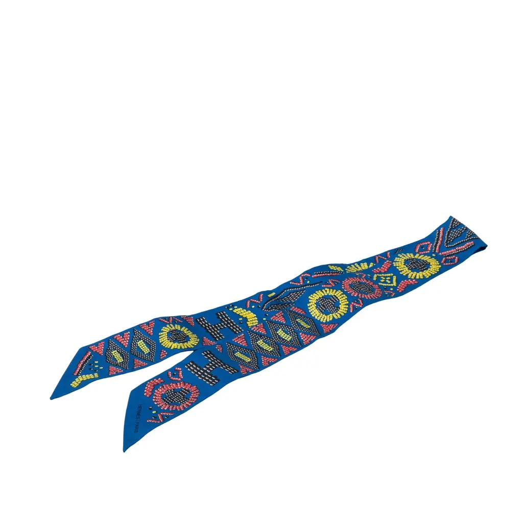Hermès Kelly En Perles Silk Twilly Scarf Blue Never worn - Front View