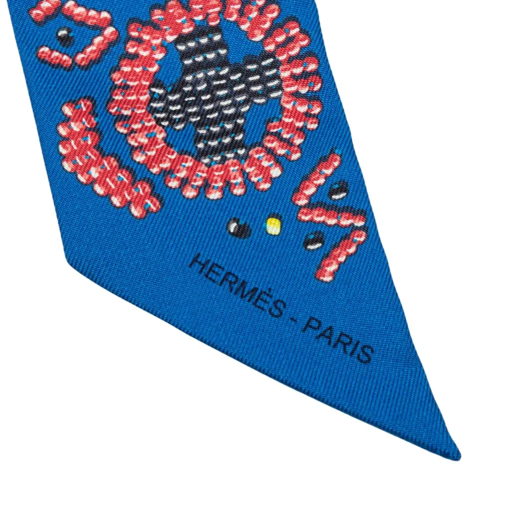 Hermès Kelly En Perles Silk Twilly Scarf Blue Never worn - Back View