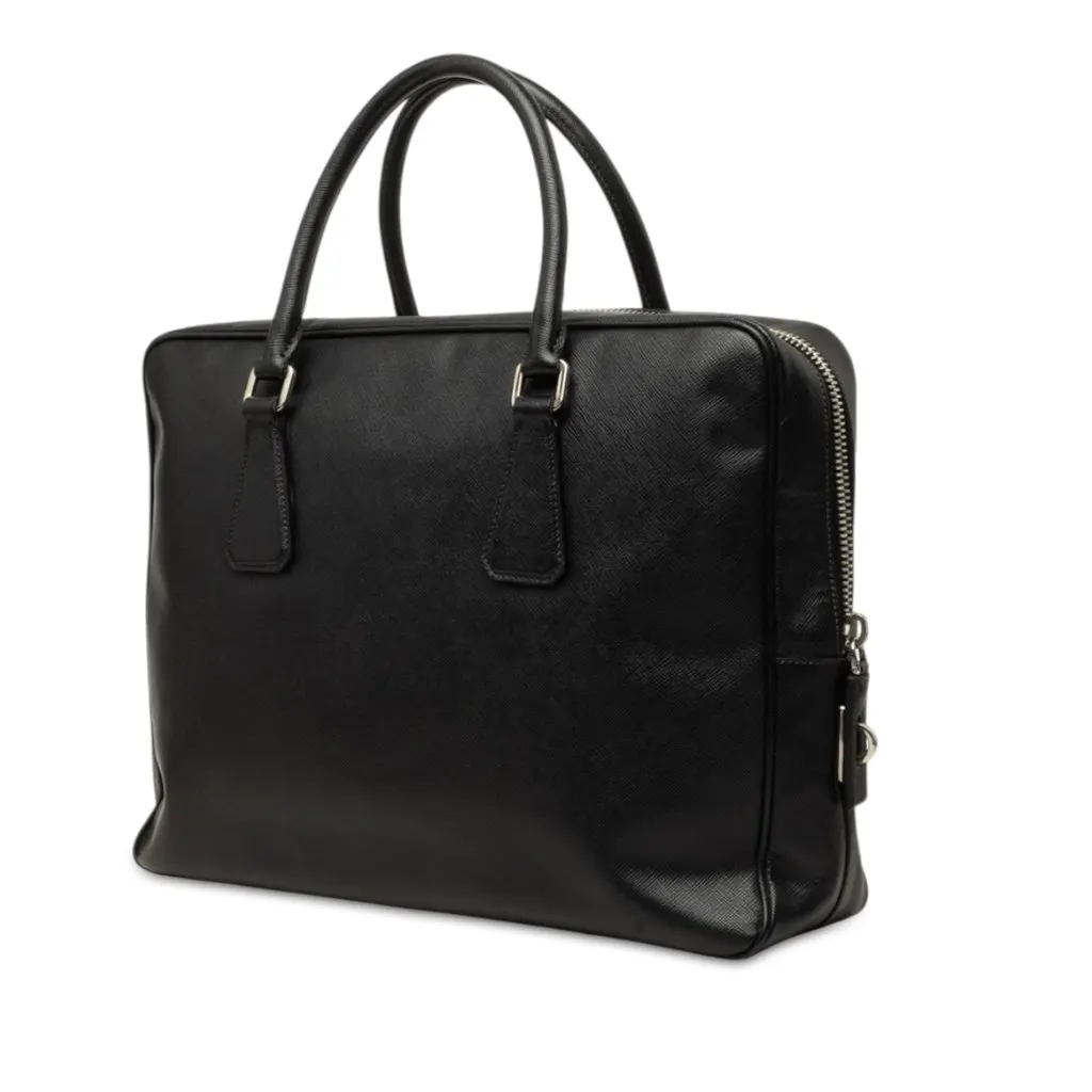 Prada Saffiano Business Bag Black Leather Very good - Back View