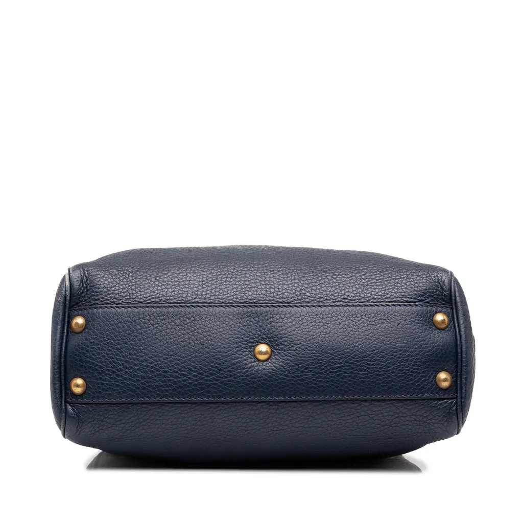 Gucci Small Calfskin Bamboo Shopper Satchel Blue Leather Good - Inside View