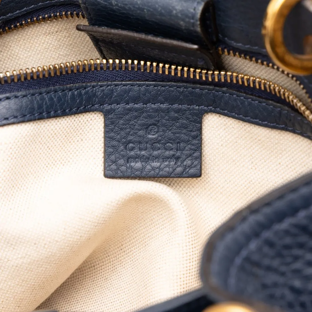 Gucci Small Calfskin Bamboo Shopper Satchel Blue Leather Good - Box View