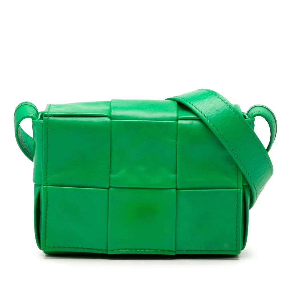 Bottega Veneta Candy Nappa Intrecciato Cassette Crossbody Green Leather Very good - Front View