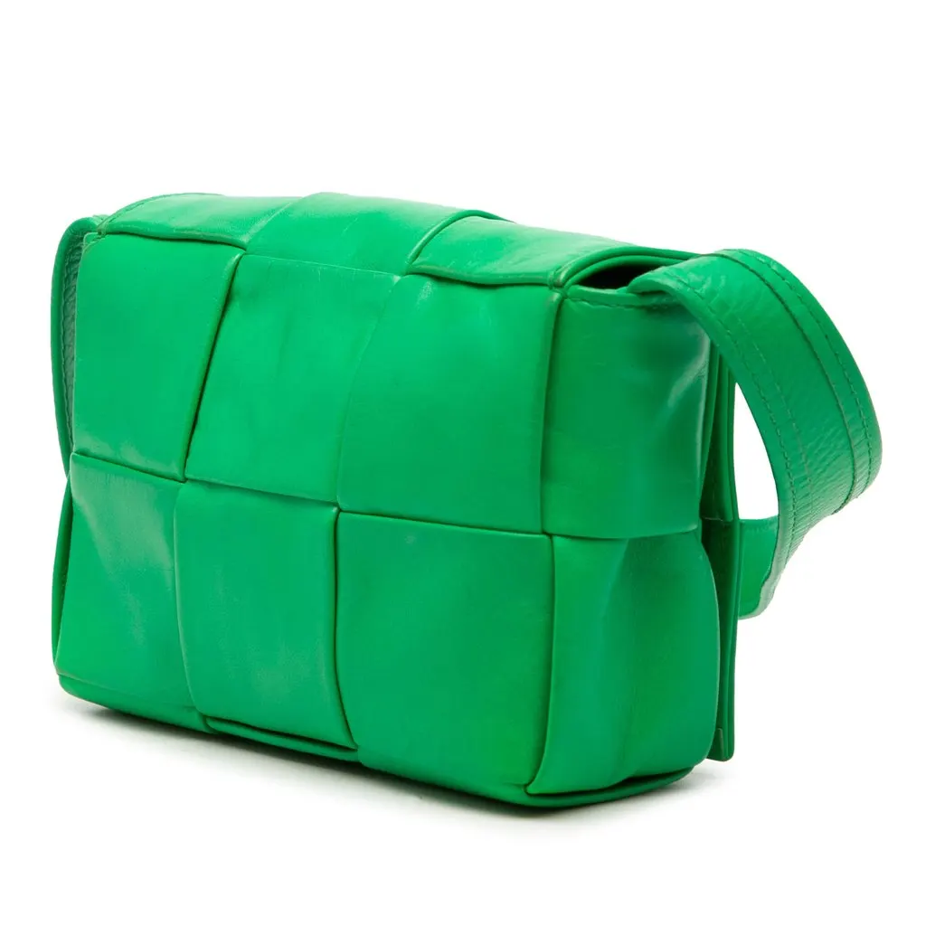 Bottega Veneta Candy Nappa Intrecciato Cassette Crossbody Green Leather Very good - Back View
