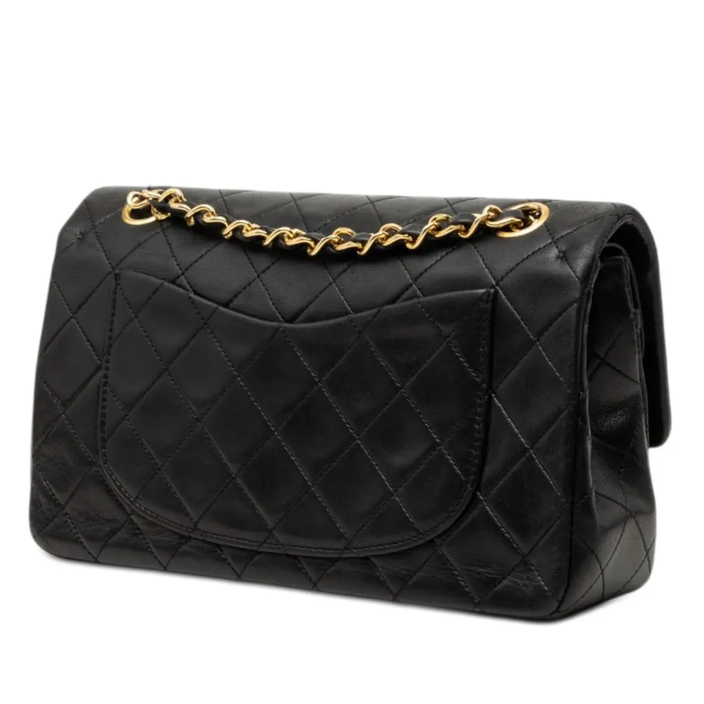 Chanel Small Classic Lambskin Double Flap Black Leather Very good - Back View