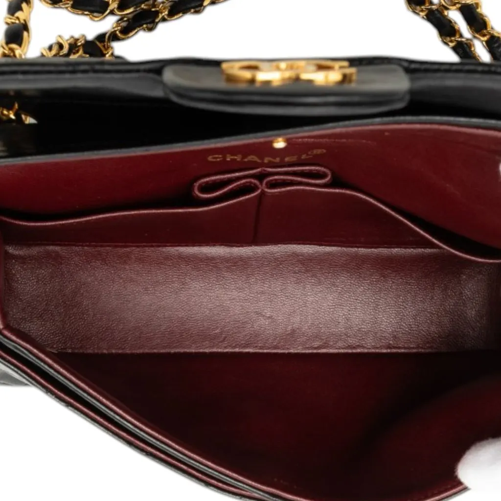 Chanel Small Classic Lambskin Double Flap Black Leather Very good - Model View