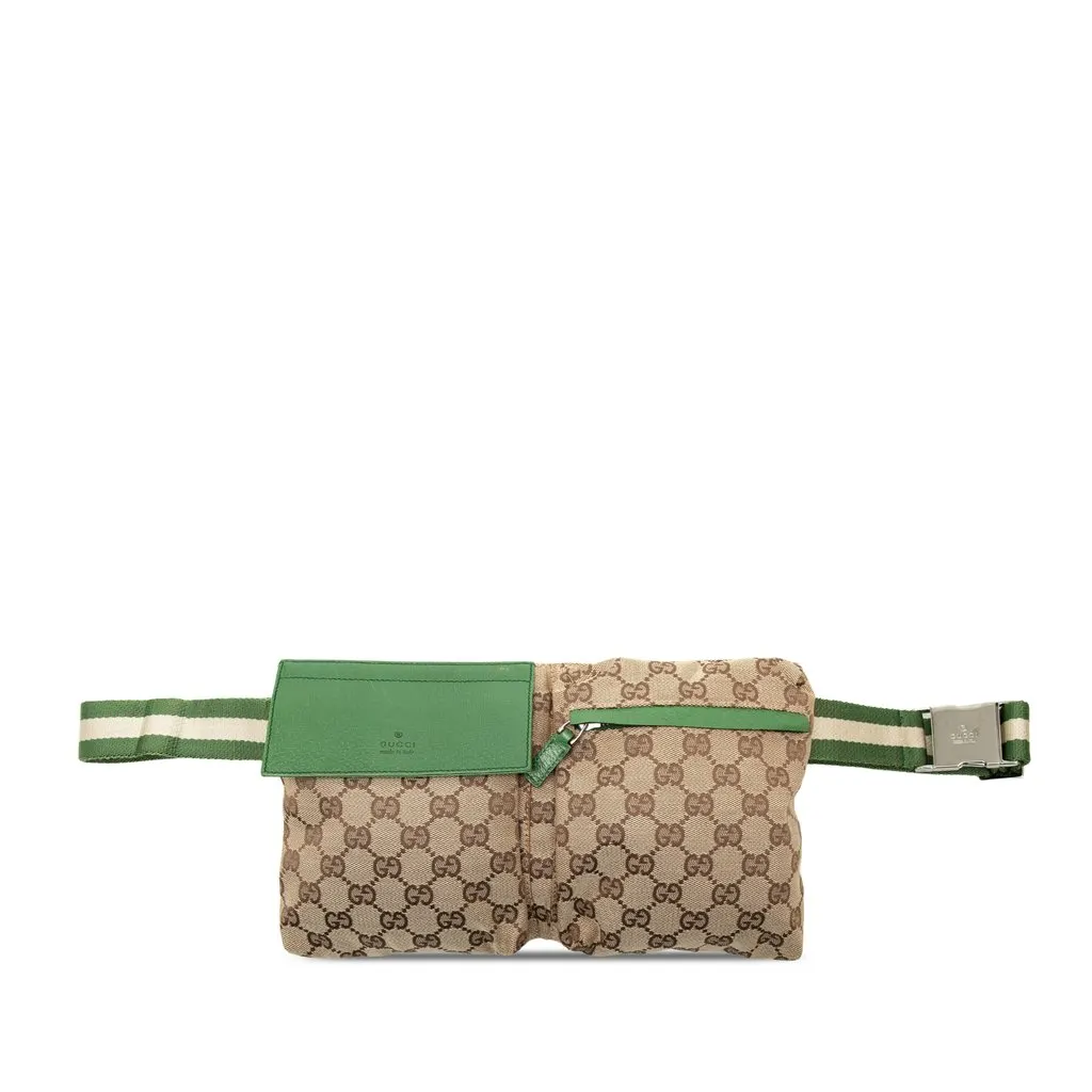 Gucci GG Canvas Web Double Pocket Belt Bag Beige Canvas Very good - Front View