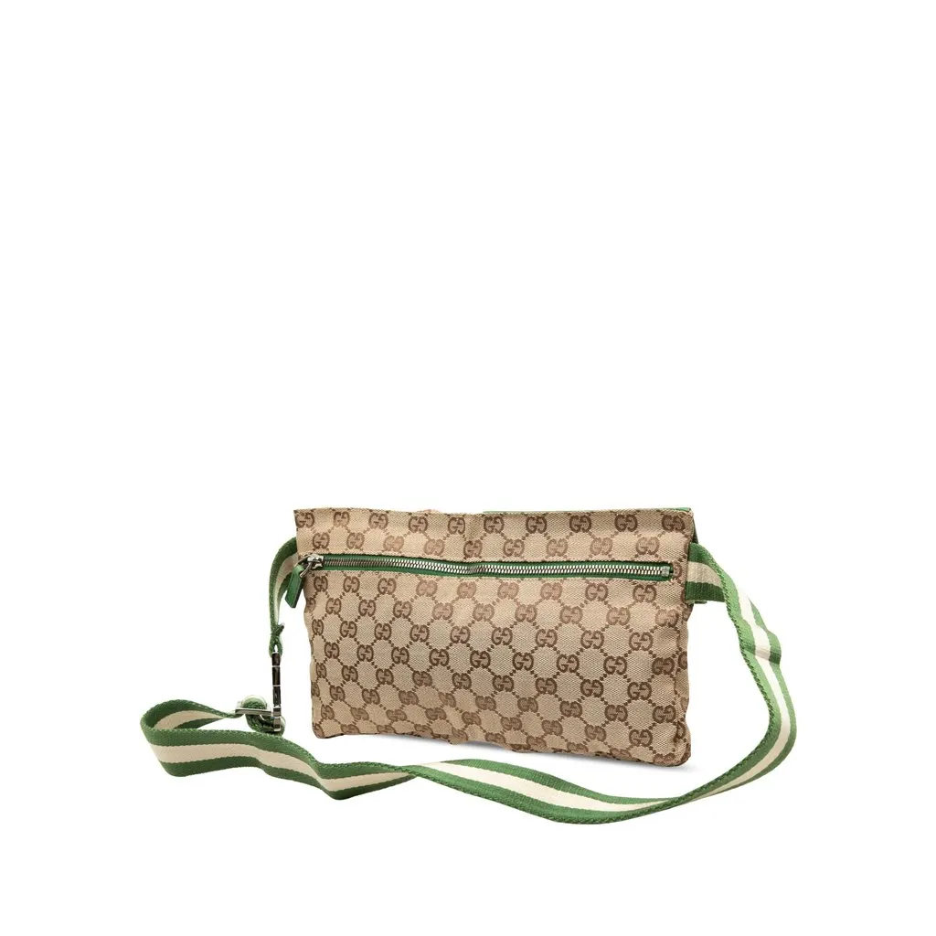 Gucci GG Canvas Web Double Pocket Belt Bag Beige Canvas Very good - Back View
