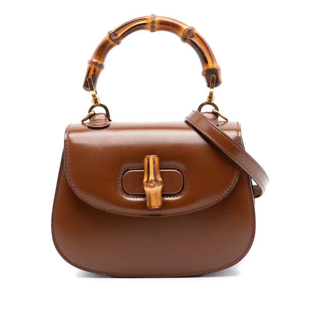 Gucci Mini Calfskin 1947 Bamboo Top Handle Bag Brown Leather Very good - Front View