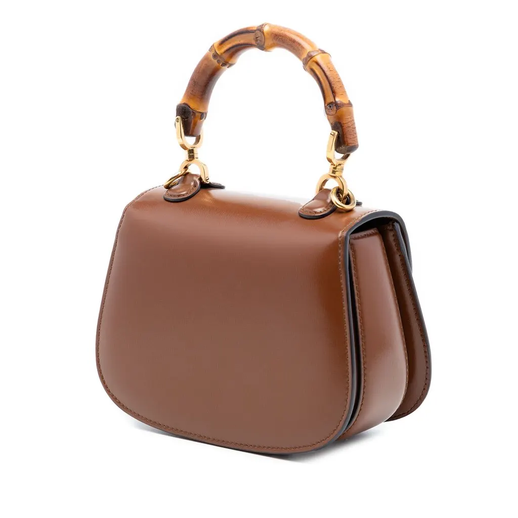 Gucci Mini Calfskin 1947 Bamboo Top Handle Bag Brown Leather Very good - Back View