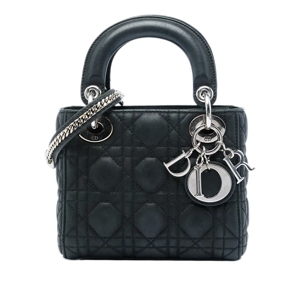 Dior Mini Iridescent Lambskin Cannage Lady Dior Black Leather Very good - Front View