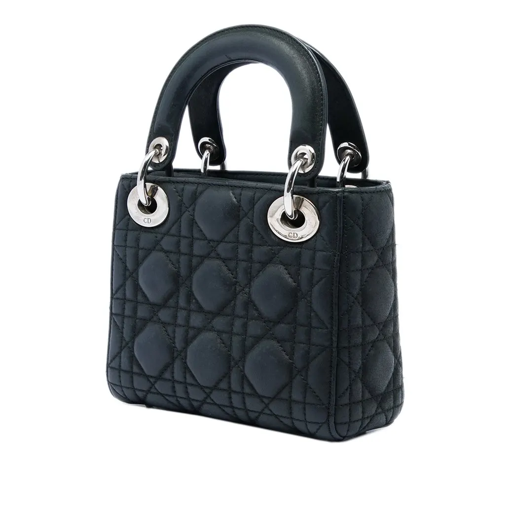 Dior Mini Iridescent Lambskin Cannage Lady Dior Black Leather Very good - Back View
