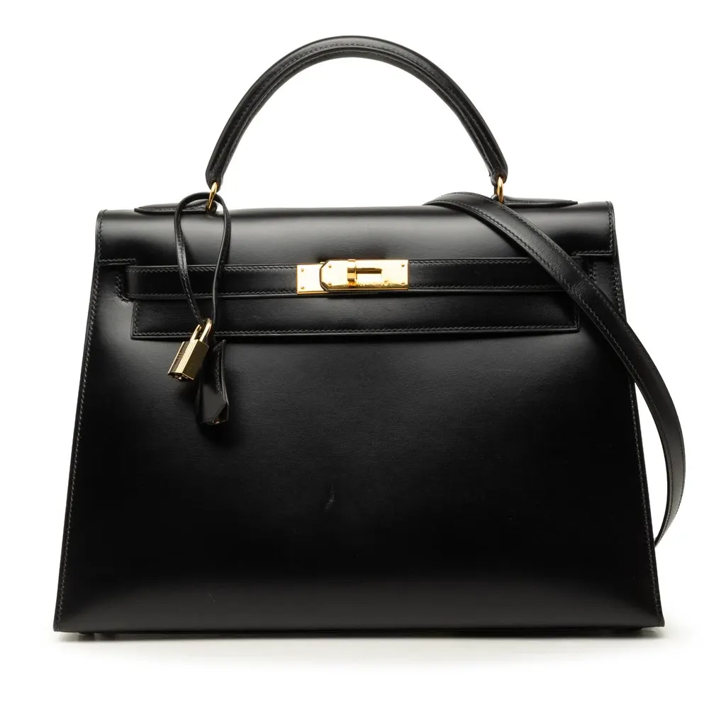 Hermès Box Calf Kelly Sellier 32 Black Leather Very good - Front View