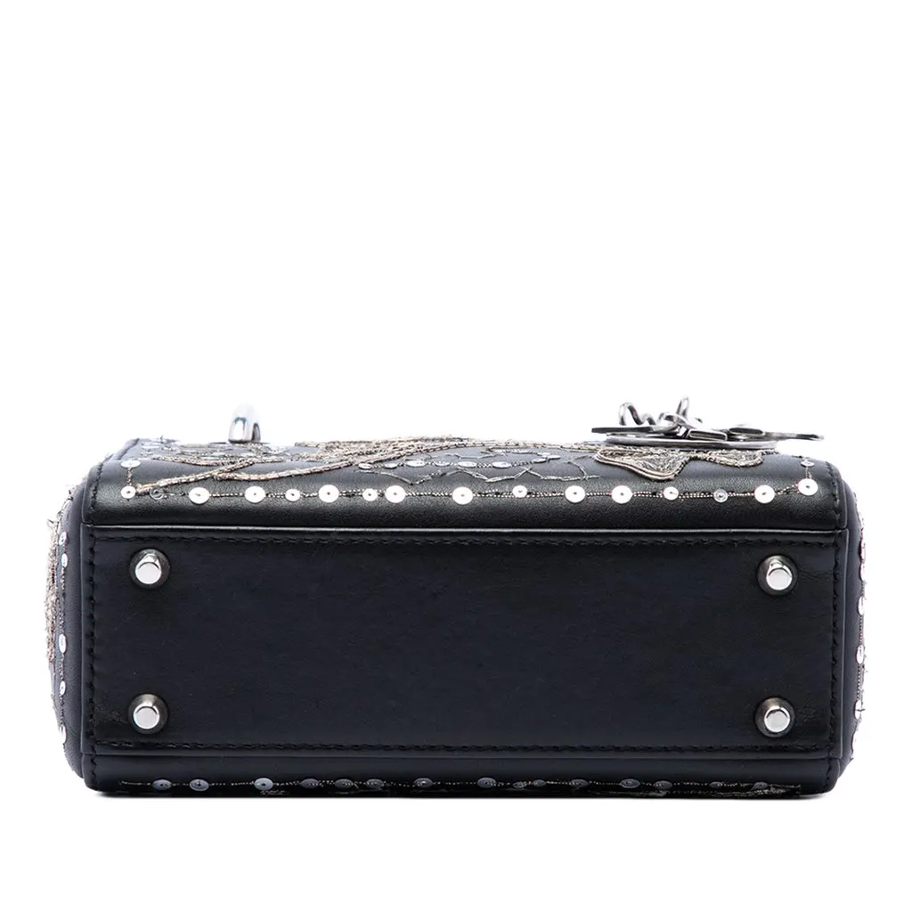 Dior Mini Calfskin Embroidered Clovers Lady Dior Black Leather Good - Inside View