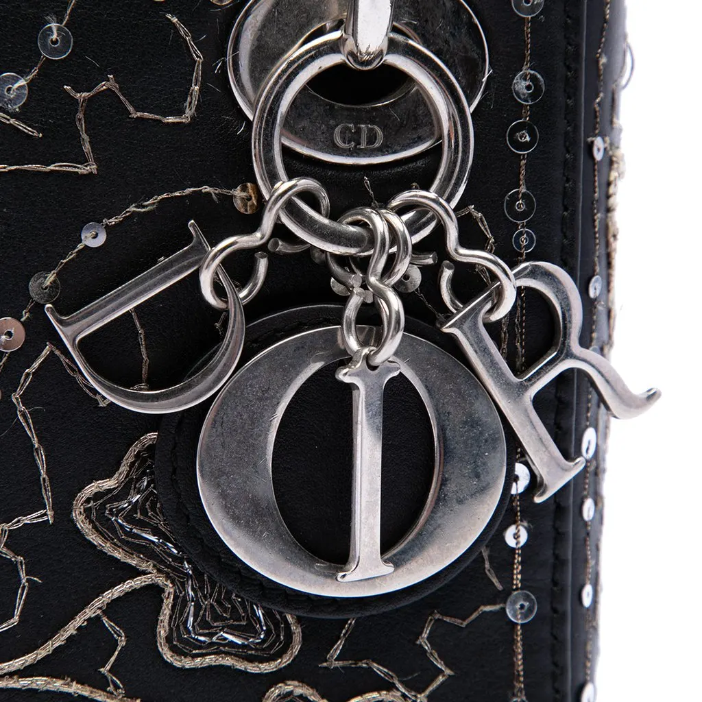 Dior Mini Calfskin Embroidered Clovers Lady Dior Black Leather Good - Box View