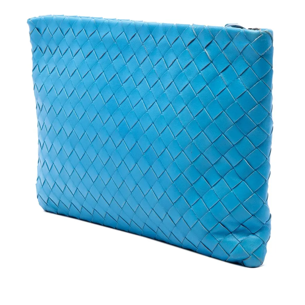 Bottega Veneta Nappa Intrecciato Wristlet Clutch Blue Leather Very good - Back View