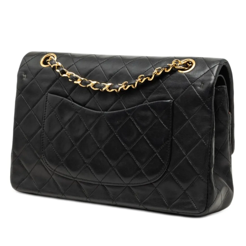 Chanel Medium Classic Lambskin Double Flap Black Leather Very good - Back View