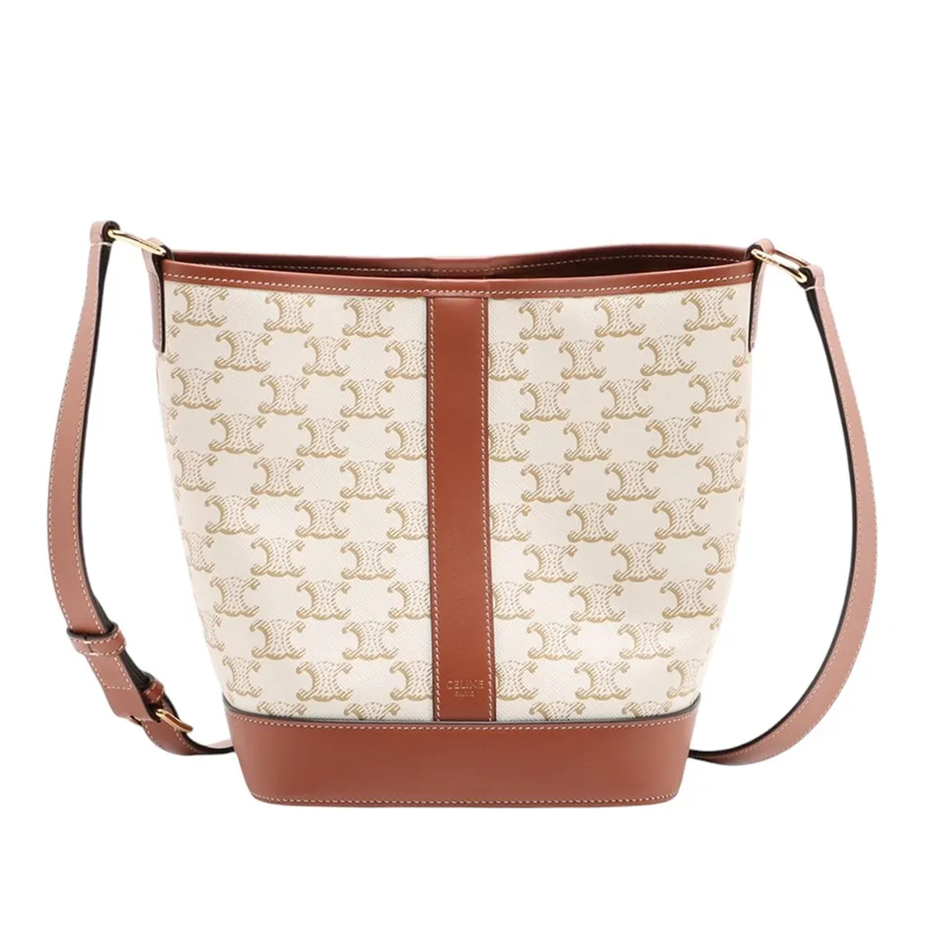 Celine Small Triomphe Coated Canvas Bucket Bag Beige Very good - Front View