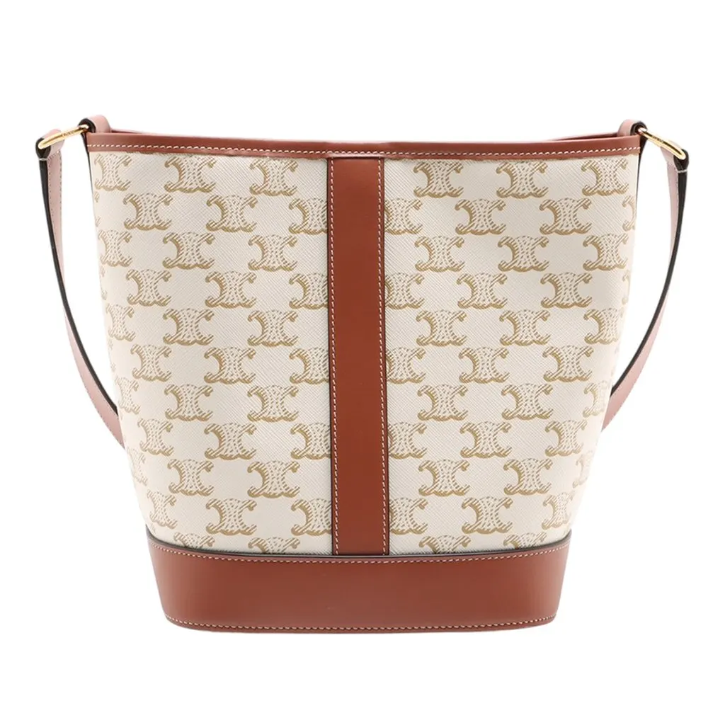 Celine Small Triomphe Coated Canvas Bucket Bag Beige Very good - Back View