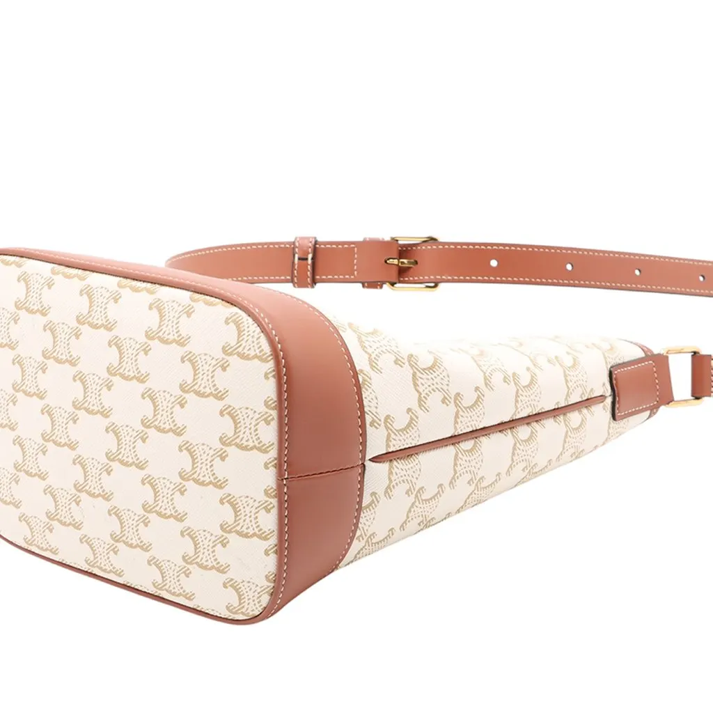 Celine Small Triomphe Coated Canvas Bucket Bag Beige Very good - Model View