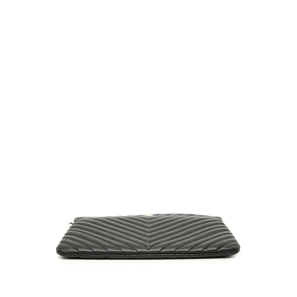 Chanel Medium CC Chevron Caviar O Case Clutch Black Leather Very good - Inside View