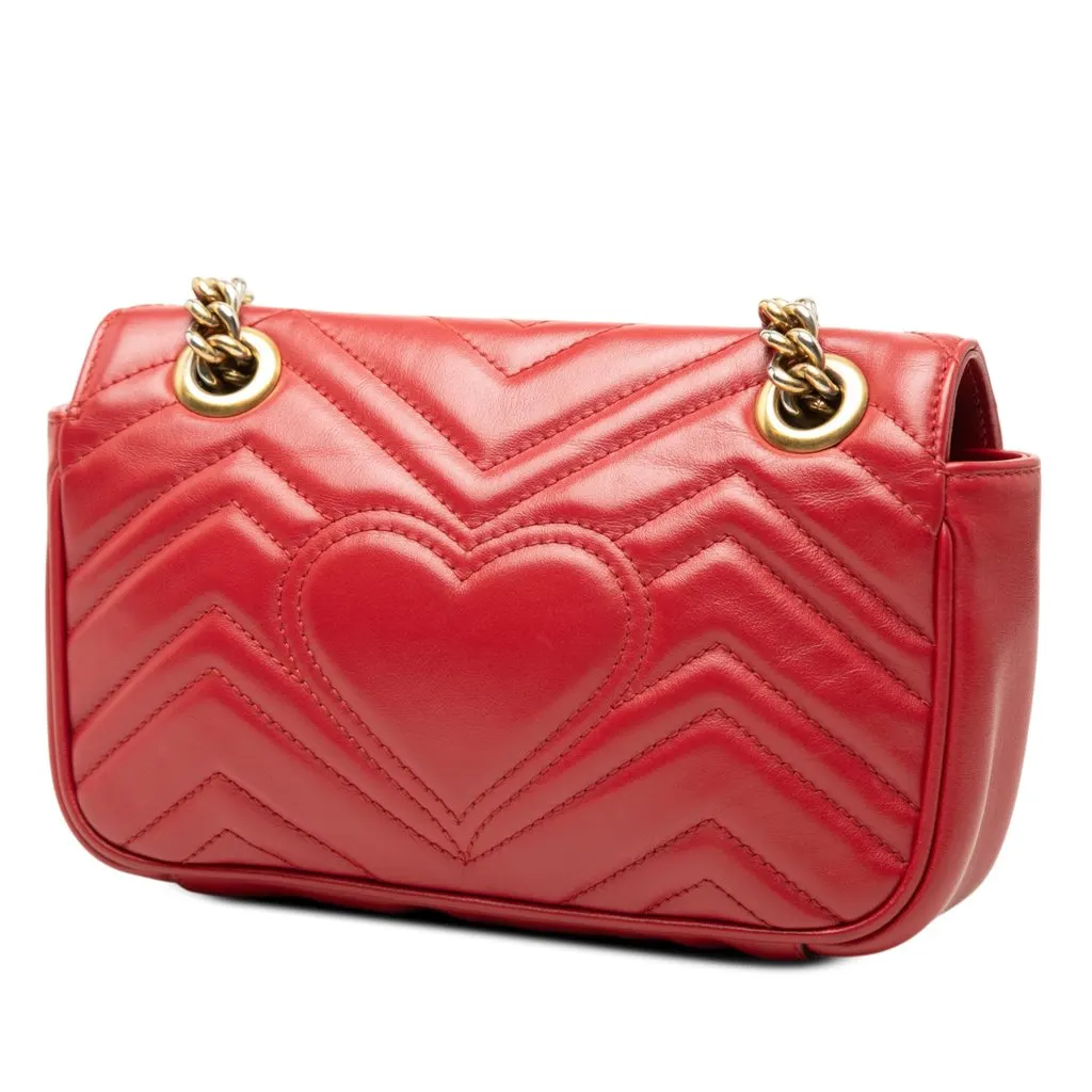Gucci Small GG Marmont Matelasse Calfskin Shoulder Bag Red Leather Very good - Back View