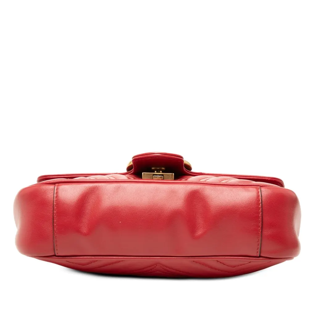 Gucci Small GG Marmont Matelasse Calfskin Shoulder Bag Red Leather Very good - Inside View