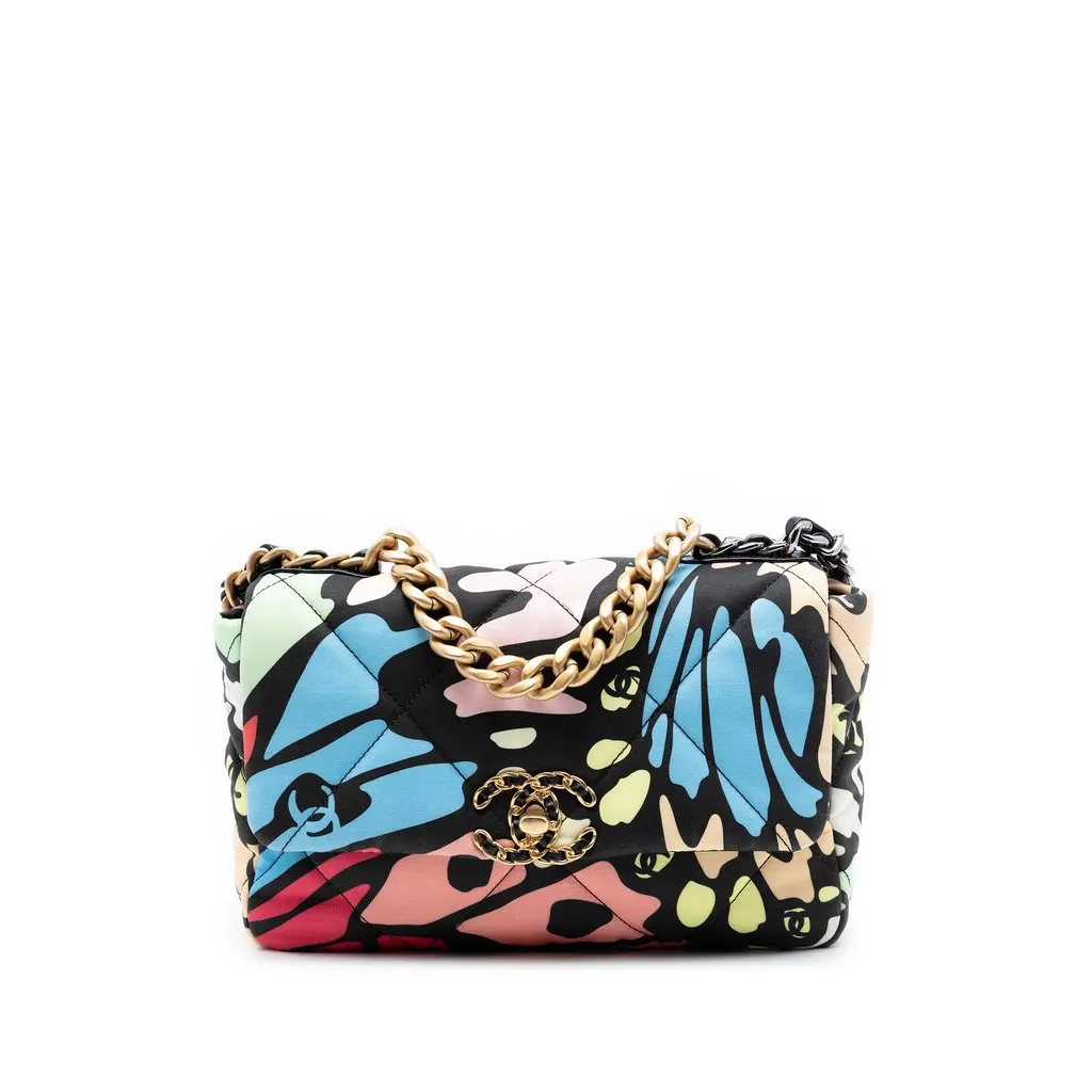 Chanel Medium Printed Canvas 19 Flap Black Very good - Front View