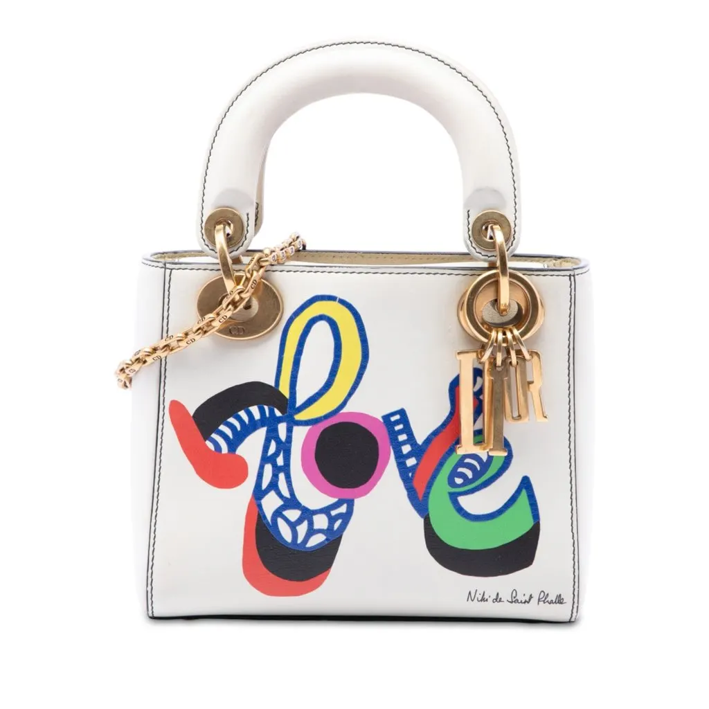 Dior DiorAmour Niki De Saint Phalle Mini Calfskin Love Lady Dior White Leather Good - Front View