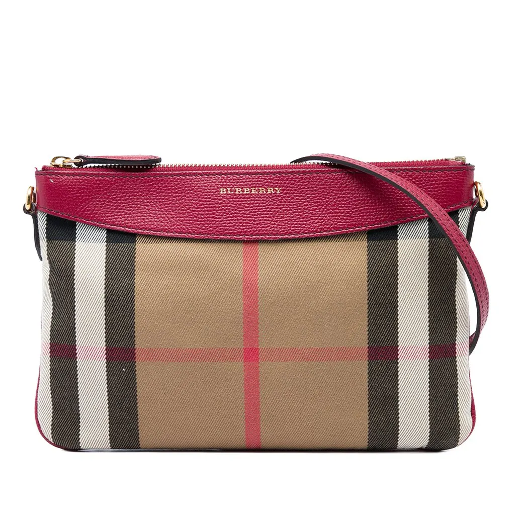 Burberry House Check Canvas Derby Peyton Crossbody Brown Canvas Good - Front View
