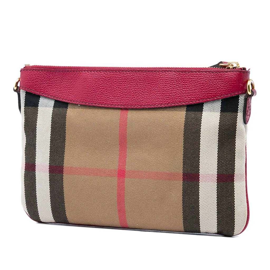Burberry House Check Canvas Derby Peyton Crossbody Brown Canvas Good - Back View