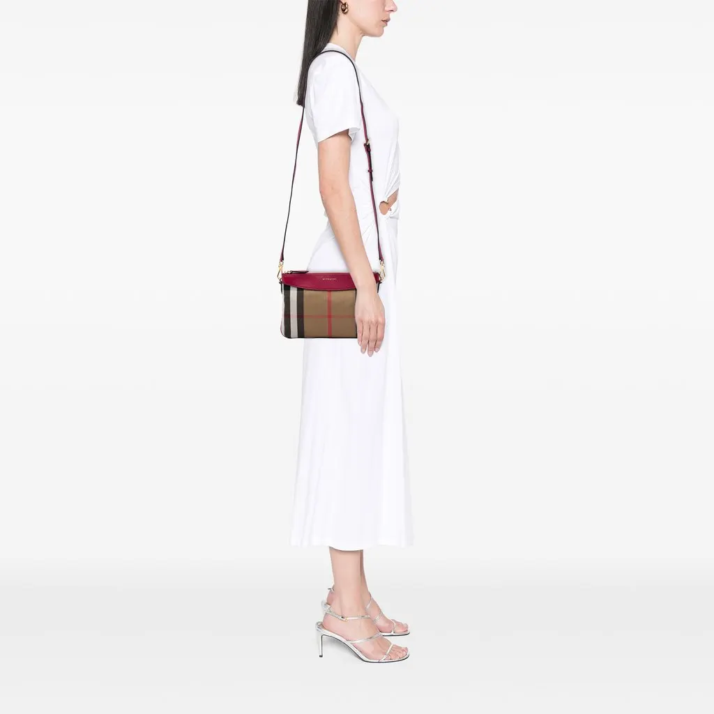 Burberry House Check Canvas Derby Peyton Crossbody Brown Canvas Good - Box View