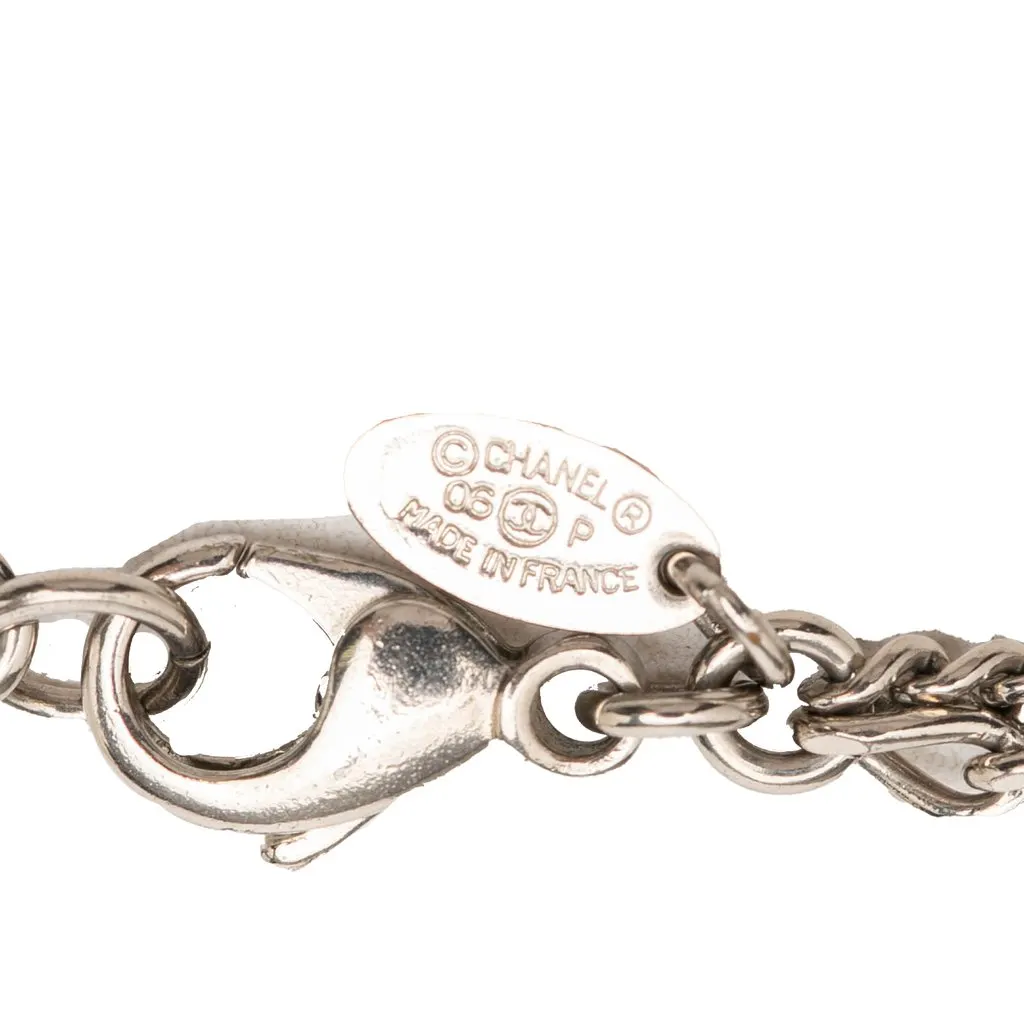 Chanel CC Brass Double Chain Pendant Necklace Silver Metal Very good - Box View