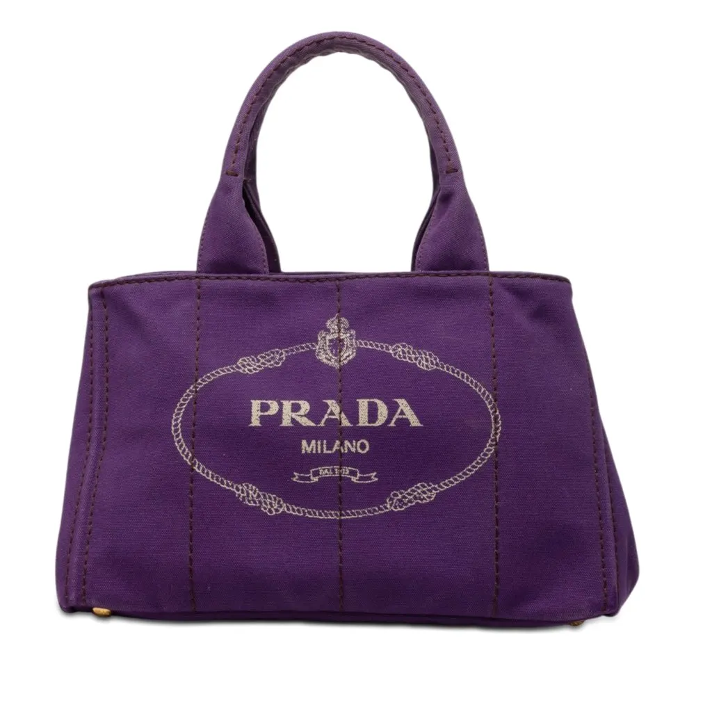 Prada Canvas Canapa Logo Tote Purple Canvas Good - Front View