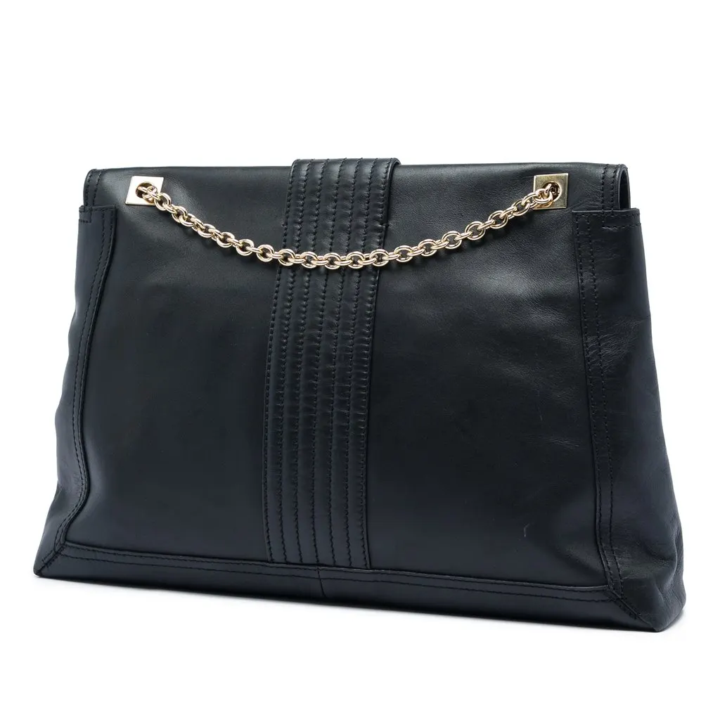 Fendi Leather Maxi Baguette Flap Bag Black Leather Very good - Back View