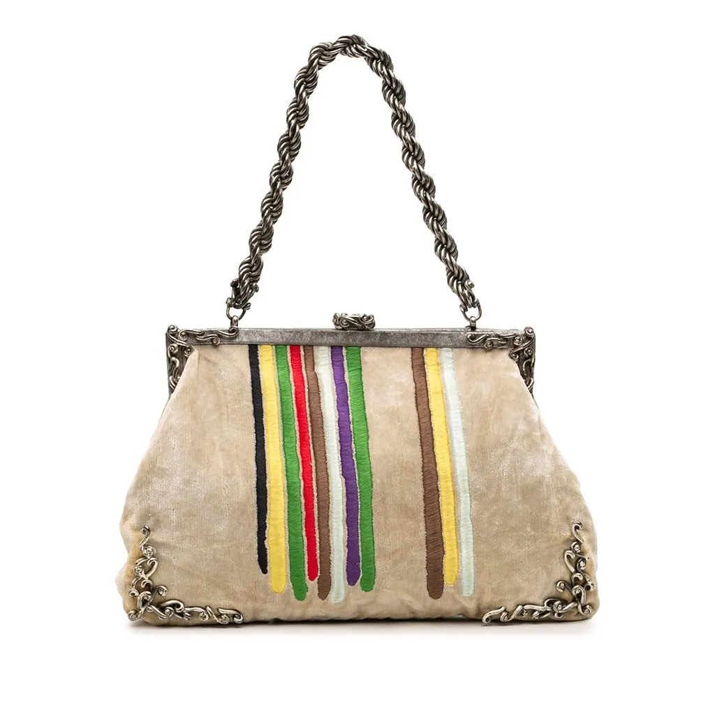 Bottega Veneta Limited Edition Velvet Kisslock Frame Shoulder Bag Beige Velvet Good - Front View