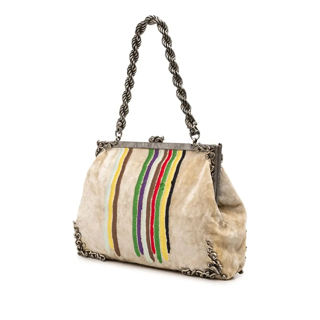 Bottega Veneta Limited Edition Velvet Kisslock Frame Shoulder Bag Beige Velvet Good - Back View