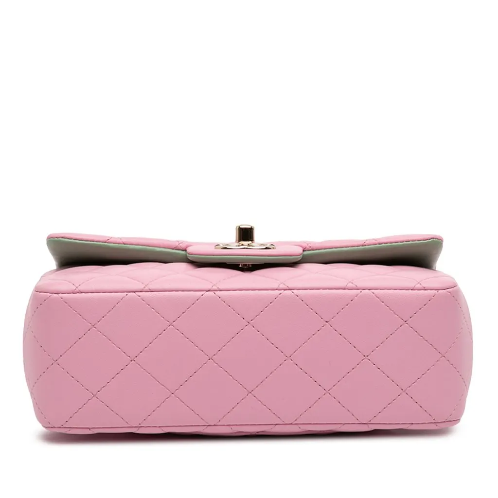 Chanel Mini Rectangular Bicolor Lambskin Top Handle Single Flap Pink Leather Very good - Inside View