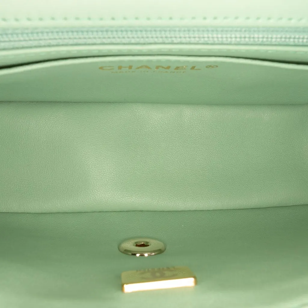Chanel Mini Rectangular Bicolor Lambskin Top Handle Single Flap Pink Leather Very good - Model View